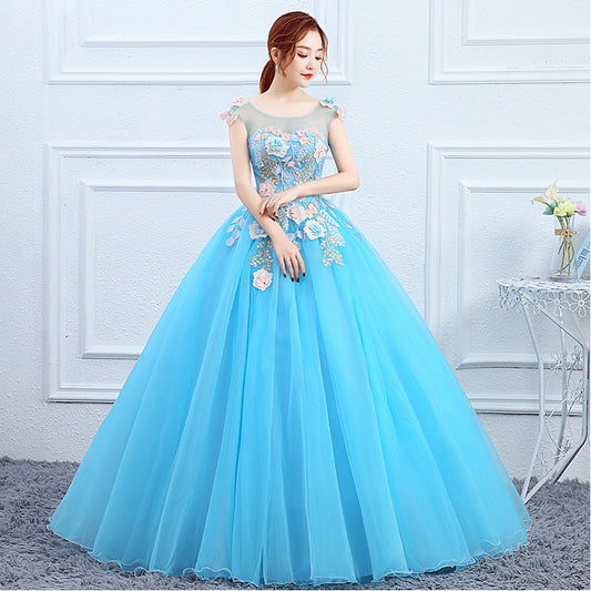 Solo Performance Costume Pettiskirt Female Host Art Exam Dress 2024 New Evening Dress Long Studio Colored Mesh
