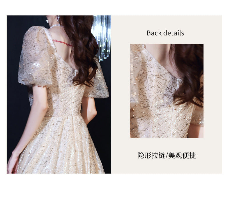 Banquet Evening Dress 2024 New Autumn Champagne Golden Princess Fairy Chorus Conductor Holding People Dress for Women