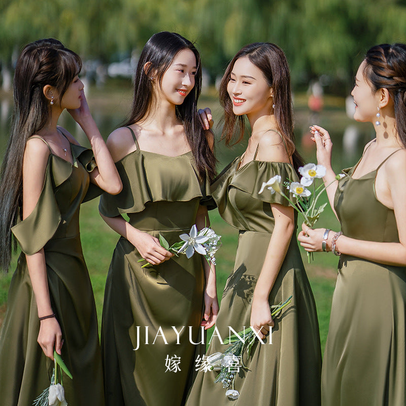 Bridesmaid Dress Girlfriends Group2023Summer New Satin Long Bridesmaid Dress for Sisters Graceful Mori Ladies Banquet