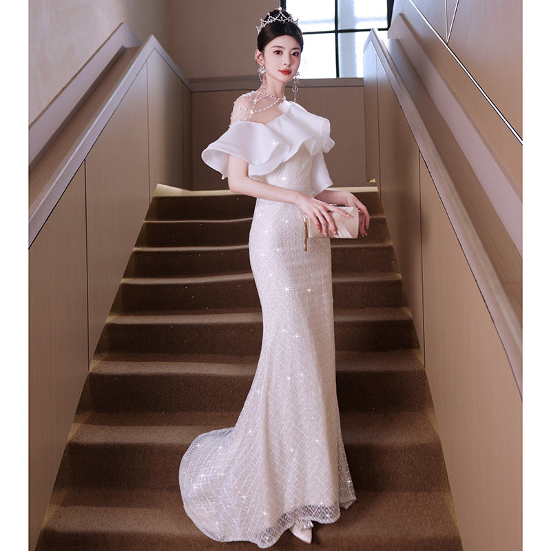Evening Dress for Women Light Luxury Minority High-End High-Grade Host French Fishtail Heavy Industry Party Elegant