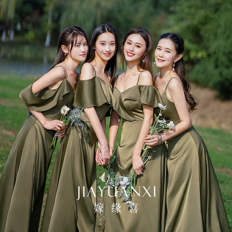 Bridesmaid Dress Girlfriends Group2023Summer New Satin Long Bridesmaid Dress for Sisters Graceful Mori Ladies Banquet