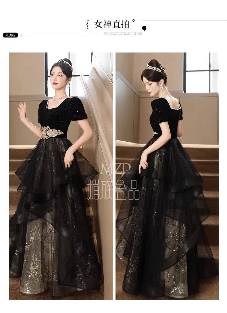 Black Evening Dress for Women 2024 New Banquet Long Sleeve French Summer Vocal Music Art Test Dress Light Luxury Minority High-End