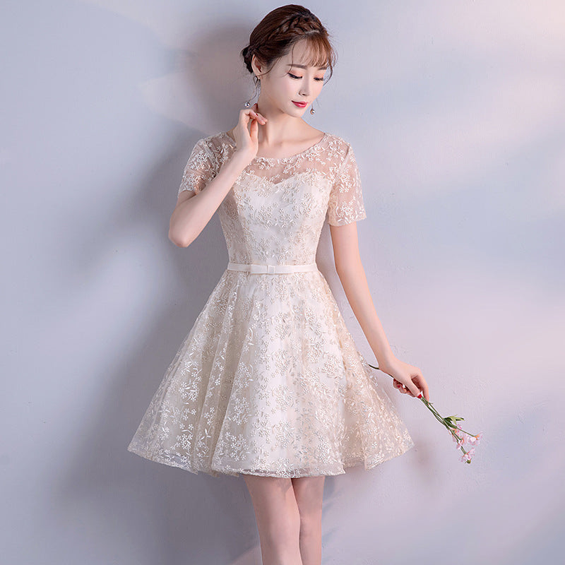 Champagne Color Evening Dress New Spring Elegant Socialite Annual Meeting Short Dress for Women