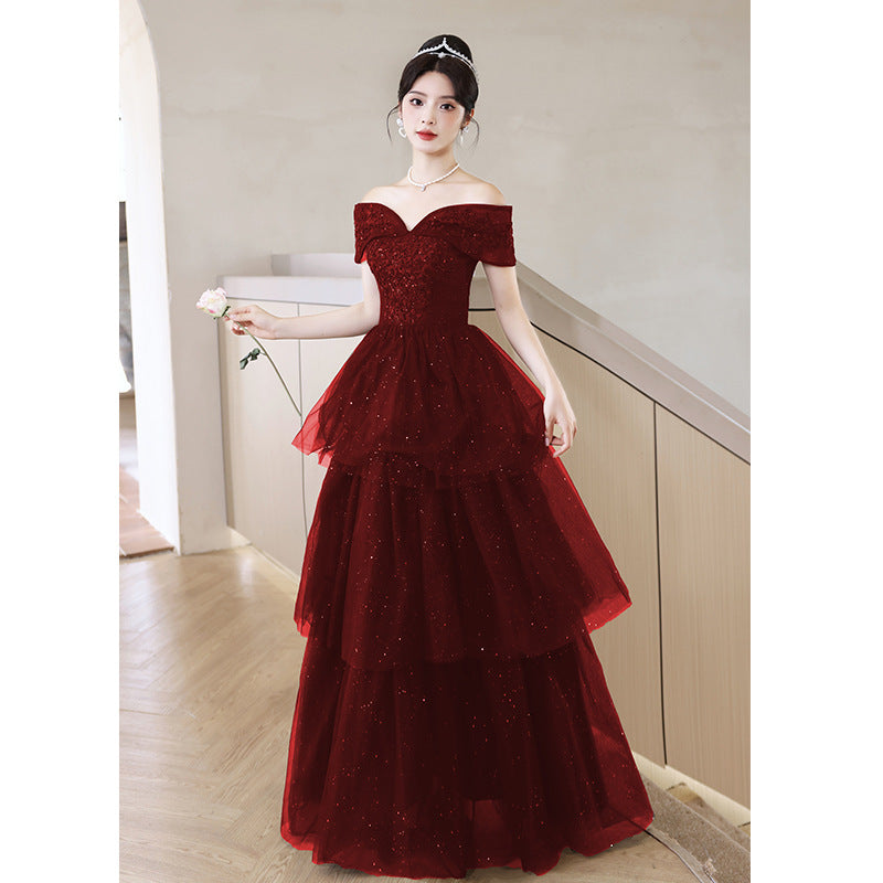 Toast Dress Bride 2024 New Autumn Women's High-End Red Engagement Evening Dress Light Luxury Minority Elegant Wedding Banquet