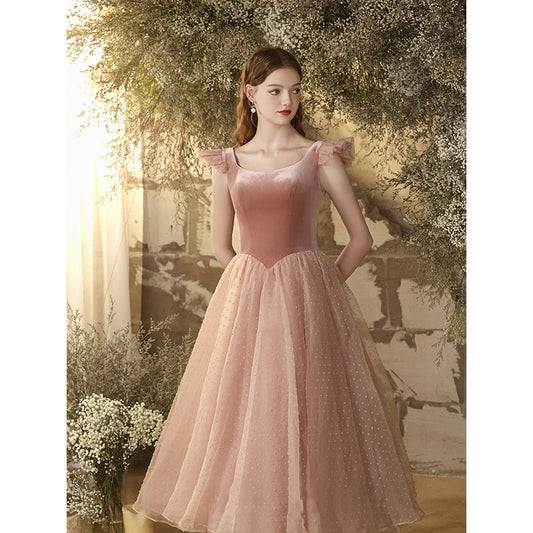Pink Banquet Evening Dress Student Host Art Exam Birthday Dress Graduation Ball Dress 2024 New Female Autumn