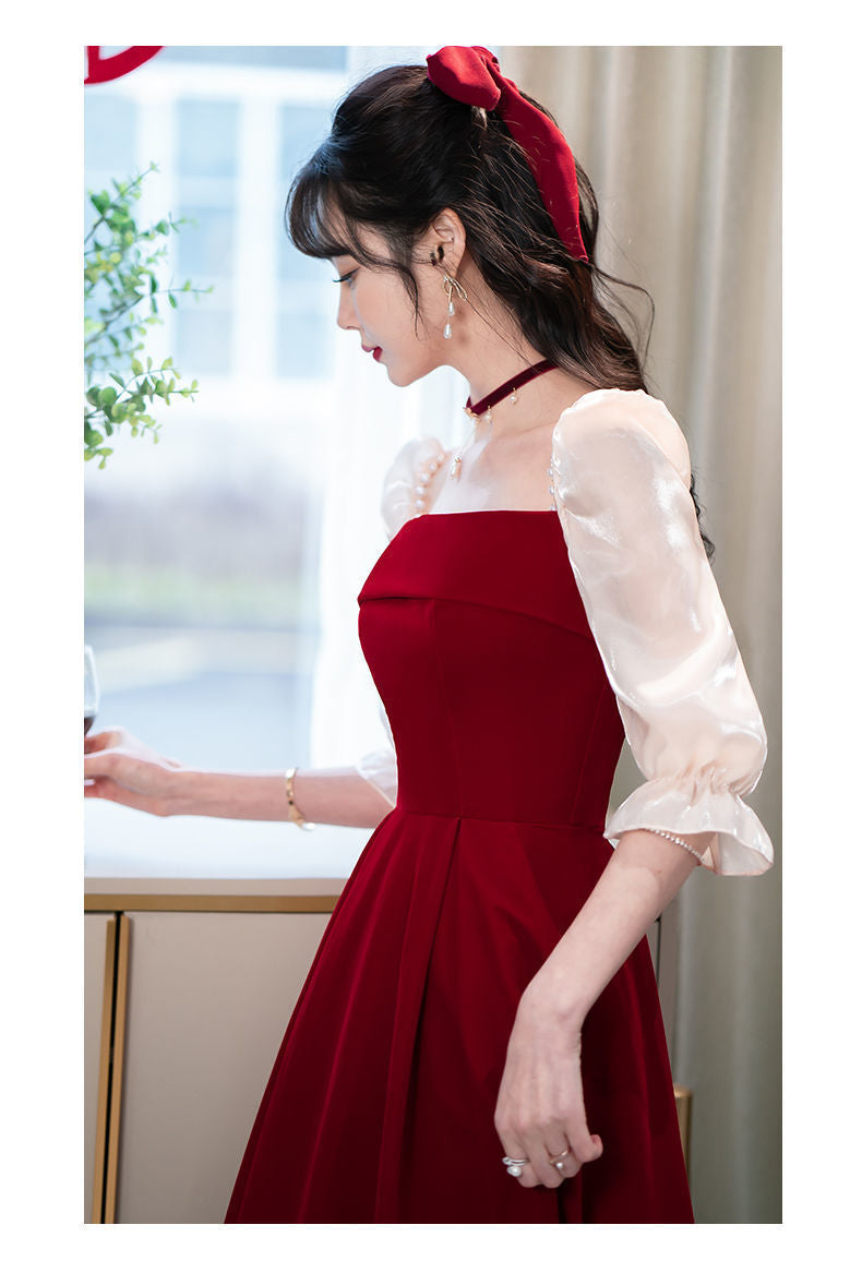 2024 Wine Red High Sense Dinner Suit Summer Dress Toast Dress Bride Daily Style Engagement Dress