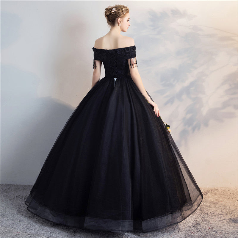 New Evening Dress 2024 New Black off-Shoulder Solo Host Performance Pettiskirt Long Women's Studio