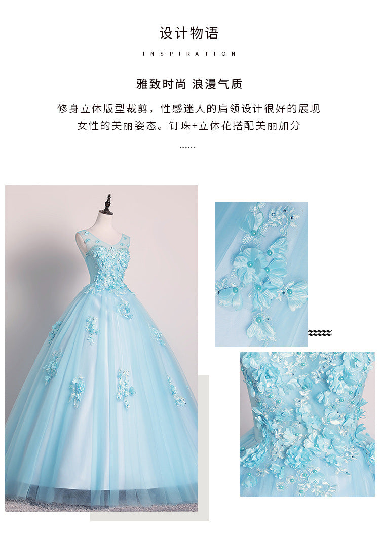 New 2024 Color Wedding Dress Haze Blue Gown Solo Performance Costume Female Noble Vocal Music Art Test Pettiskirt Modern