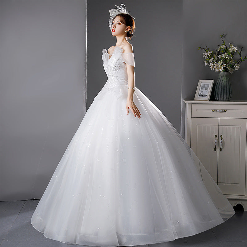 Light Wedding Dress 2024 New Bridal Mori Elegant off-Shoulder French Super Fairy Dream Slimming High Waist Wedding Dress for Pregnant Women