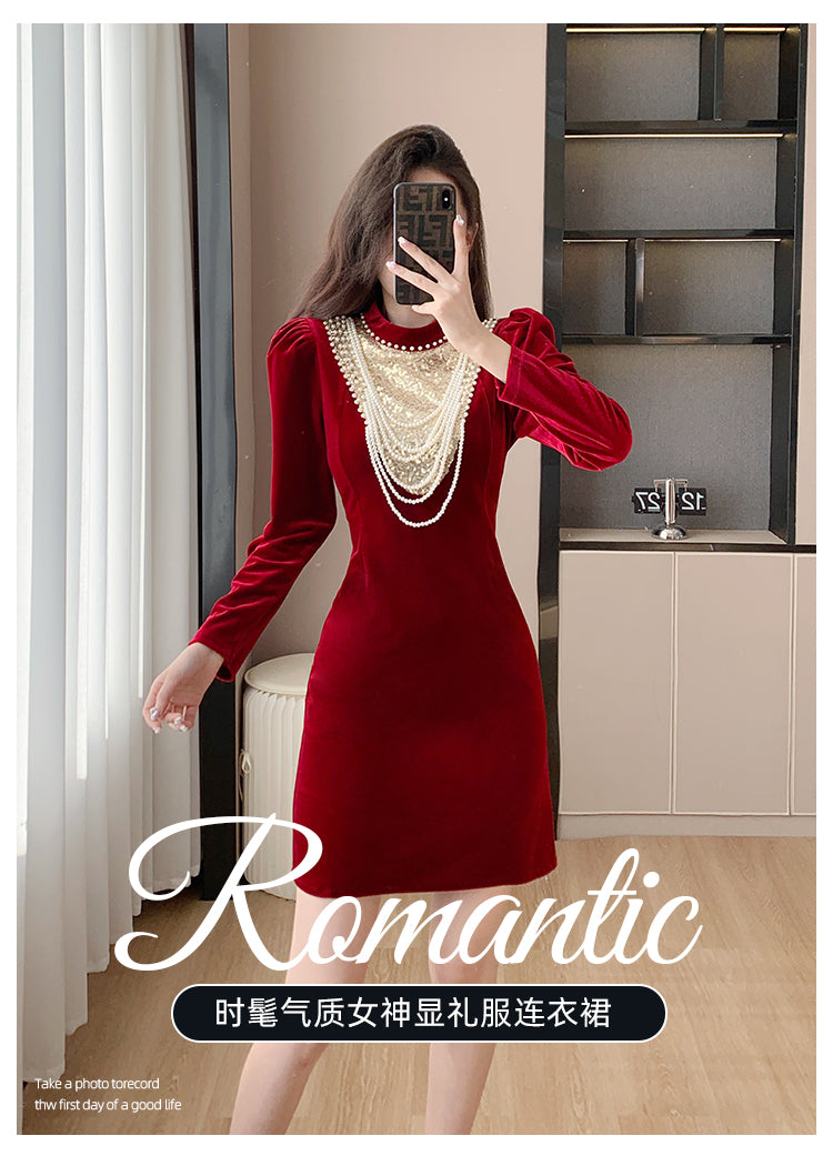 Toast Dress Bride 2023 Winter New Velvet Long Sleeves Engagement Evening Dress Women's High-Grade Host Dress