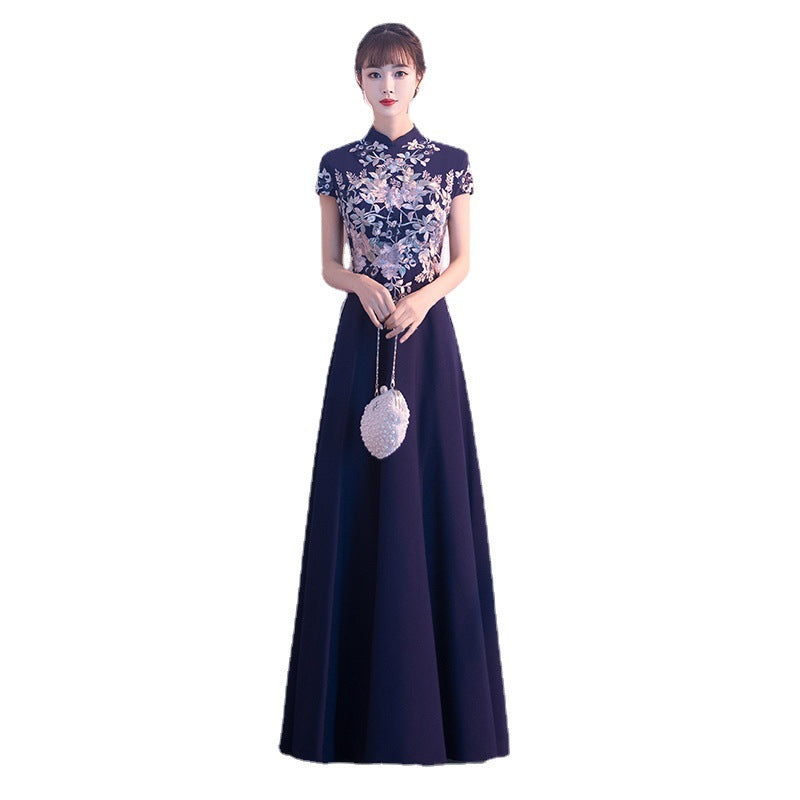 Chinese Style Chorus Competition Dress Women's New Elegant Annual Meeting Host Stand Collar Costume Long Elegant Clothing