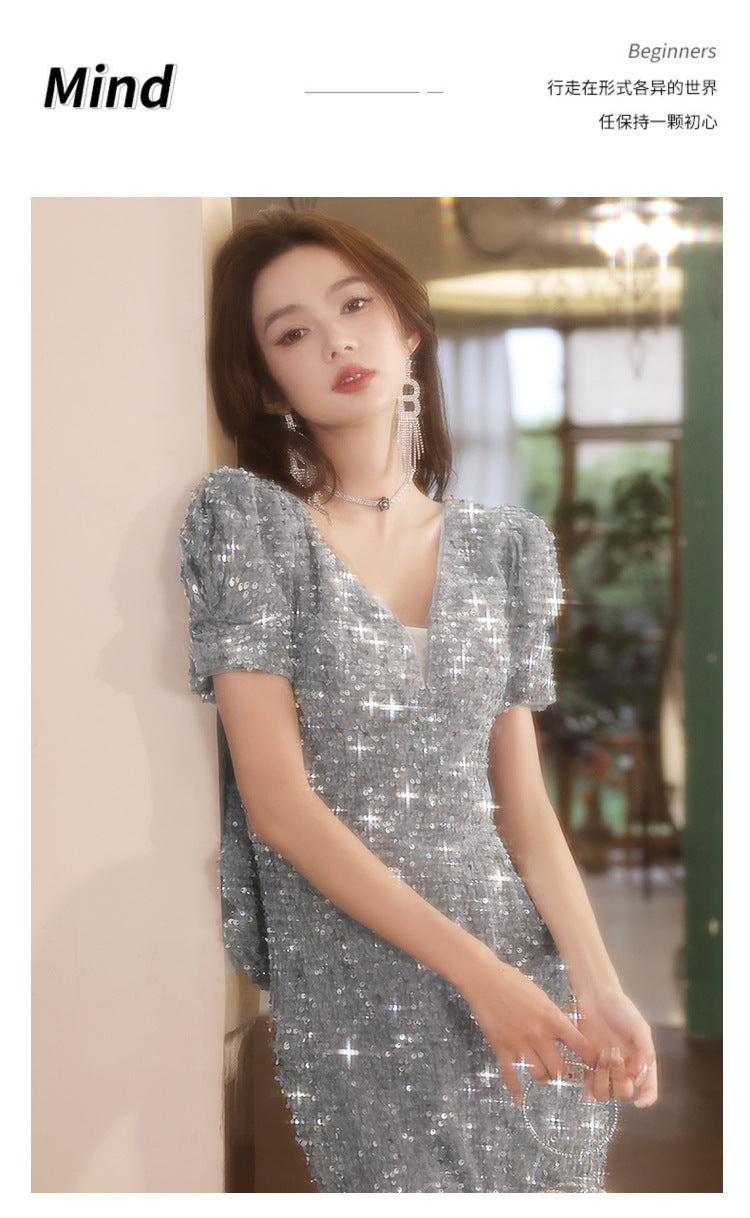 Evening Dress for Women 2024 New Light Luxury Toast Clothing Banquet Host Light Luxury Minority Light Luxury Fishtail Dress