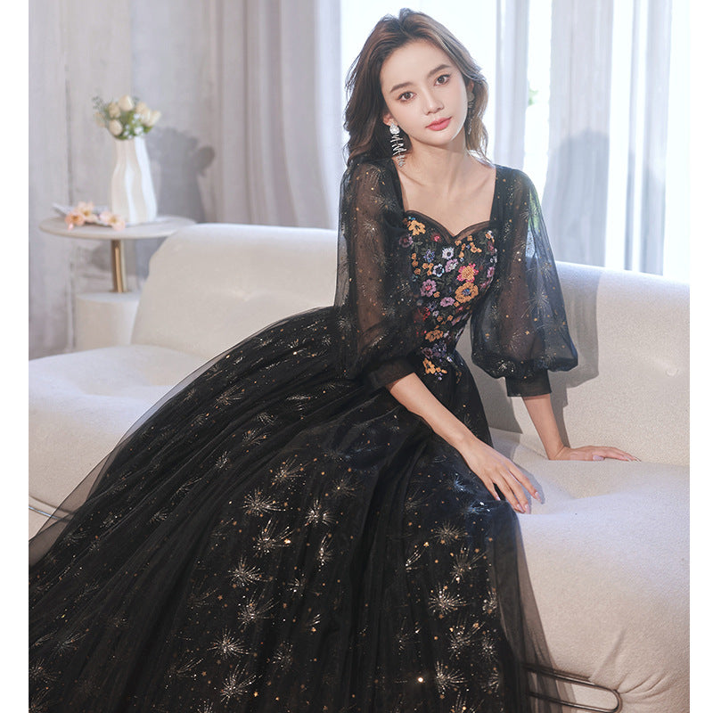 Black Evening Dress Women's Banquet Party Birthday Dress Long Dress