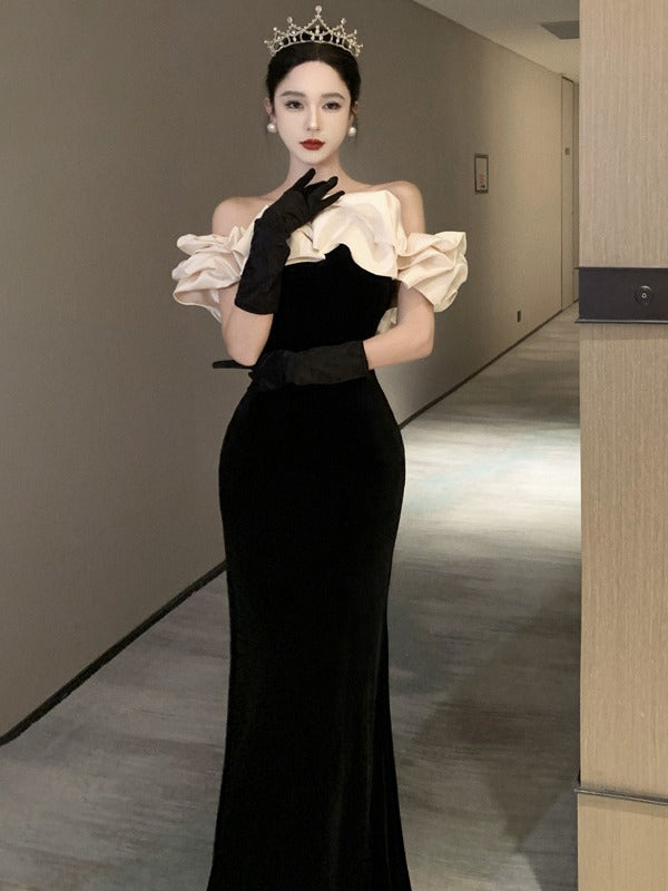 Evening dresses gala Party dress Black off-Shoulder Evening Dress Fishtail Adult Ceremony Banquet gown H912