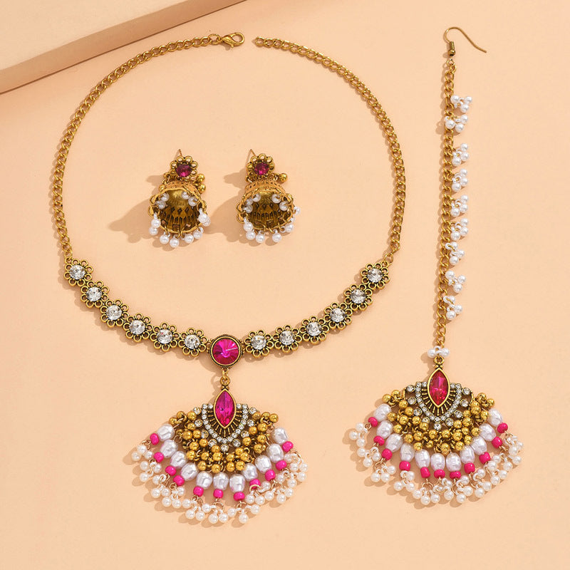 Necklace Jewelry Ornament Ethnic Style Vintage Gemstone Beads Jewelry 2 Pieces Set Earrings H820930