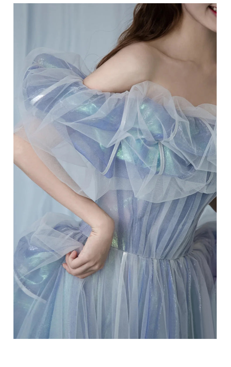 Haze Blue Fairy Evening Dress for Women Banquet Host Socialite Birthday New Elegant Dignified Evening Party Dress