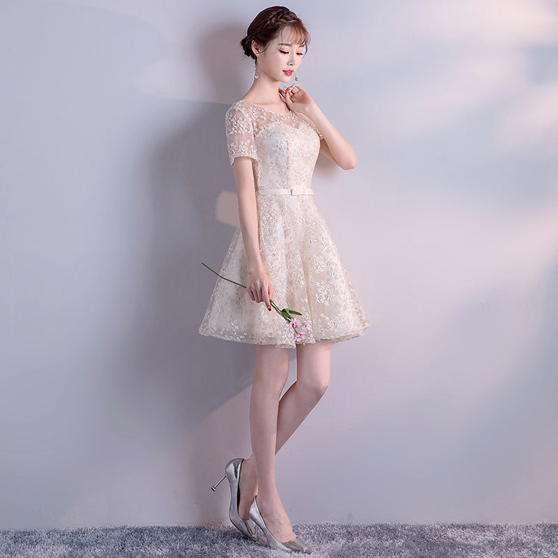 Champagne Color Evening Dress New Spring Elegant Socialite Annual Meeting Short Dress for Women
