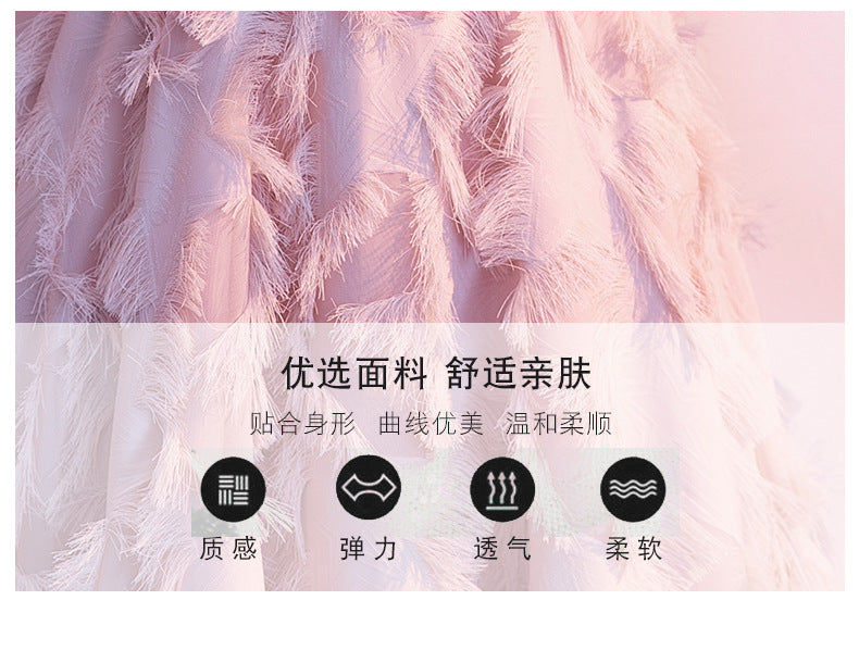 Halter Banquet Evening Dress Dress Women's 2024 Autumn New Elegant Long Slimming Solo Art Exam Pink Bridesmaid