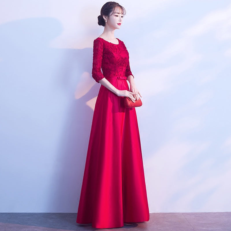 Toast Dress Bride 2024 New Wedding Banquet Evening Dress Skirt Women Wine Red Long Style Can Be Worn Casual Long Sleeve