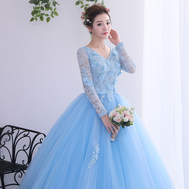 Annual Party Evening Dress 2024 New Studio Shooting Student Vocal Music Art Test Performance Clothes Long Sleeve Elegant Bubble Dress Female