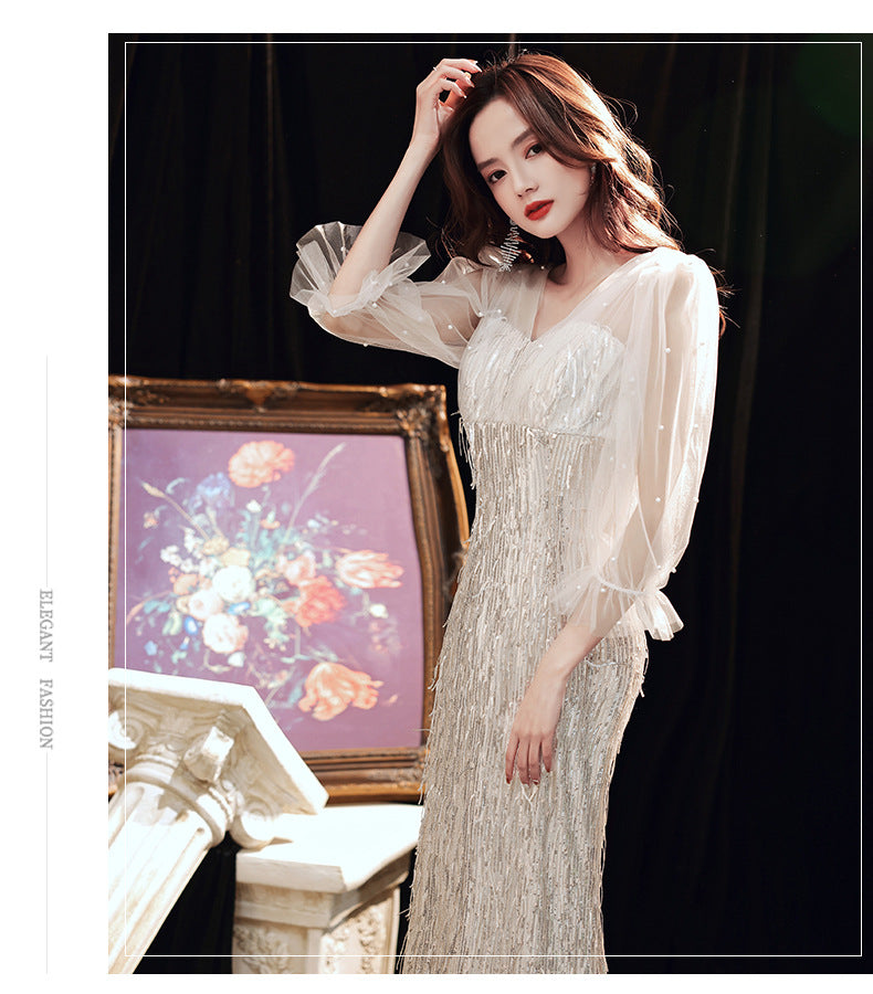 European and American Evening Dress 2024 New Light Luxury Light Luxury Temperament Dress Light Luxury Elegant Top Grade Banquet Dress