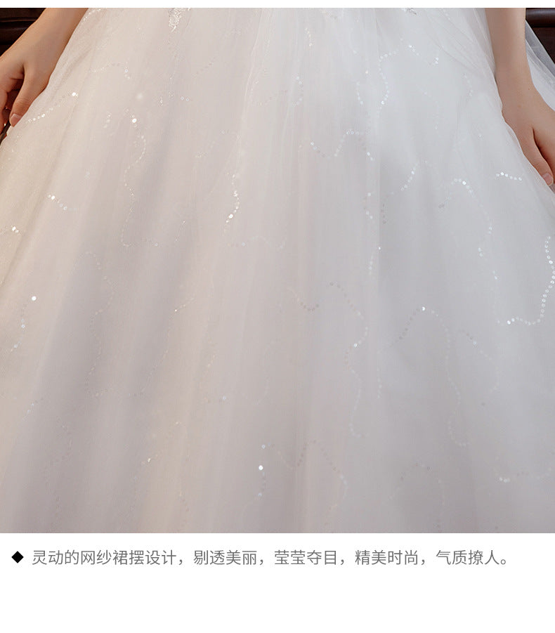 Wholesale Light Wedding Dress 2024 New Bridal off-Shoulder Simple French Starry Sky Flat Engagement Main Yarn Manufacturer