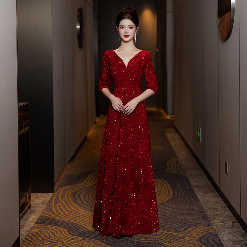 High-end Sequin Evening Dress for Choir Performance Host Conductor Piano Performance Slim Fit Slimming Choir Dress for Women