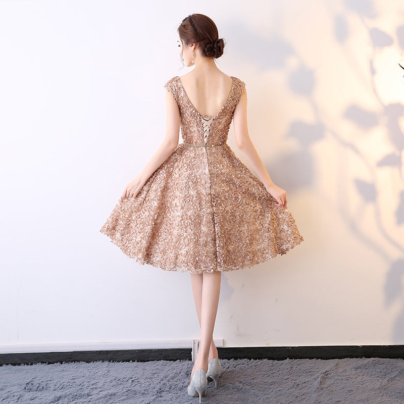 Evening Dress Women's Short 2024 New Banquet Elegant Host Dress Sweet Princess Party Dress