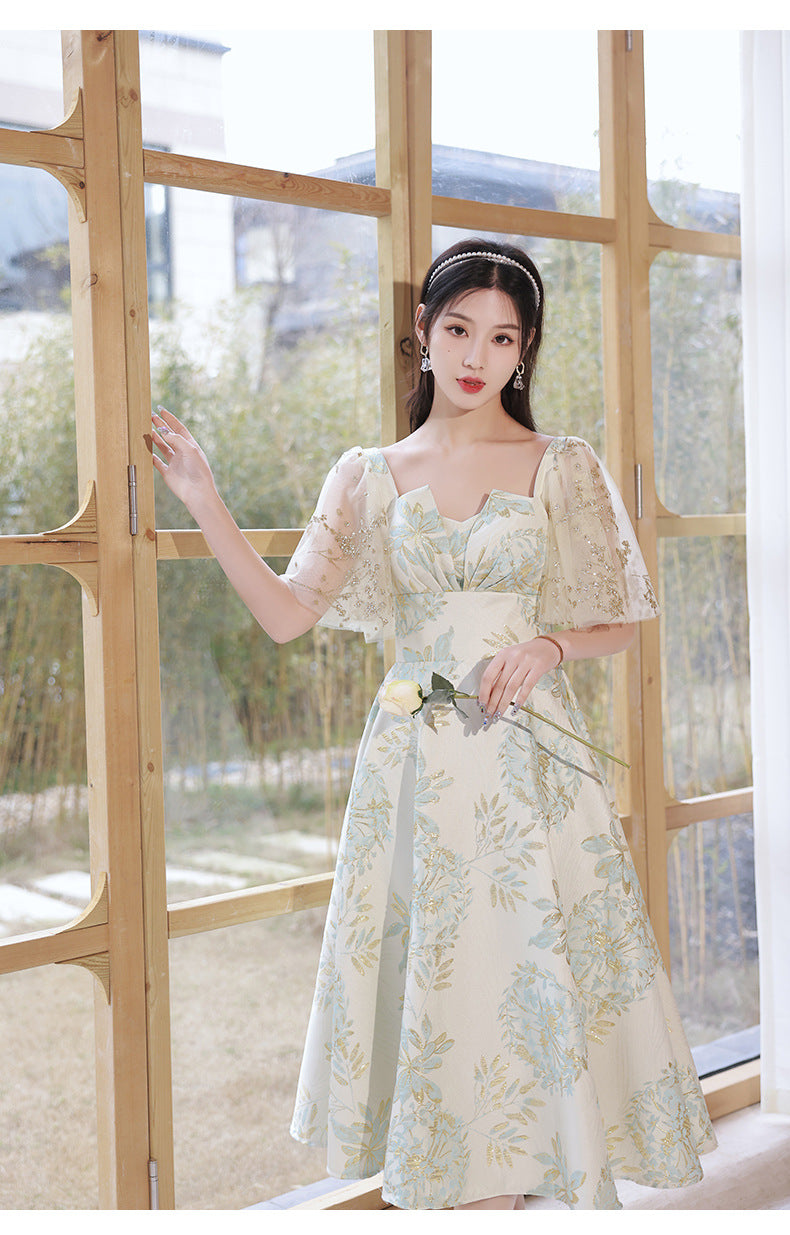 Daily Wearable French Suit 2024 New Summer Floral Bridesmaid Dress Dress Small Banquet Evening Dress