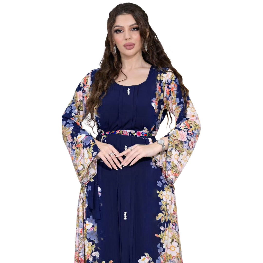 Xqy500296 Abaya Dubai Arab Cross-Border Middle East New Printed Dress Muslim Robe