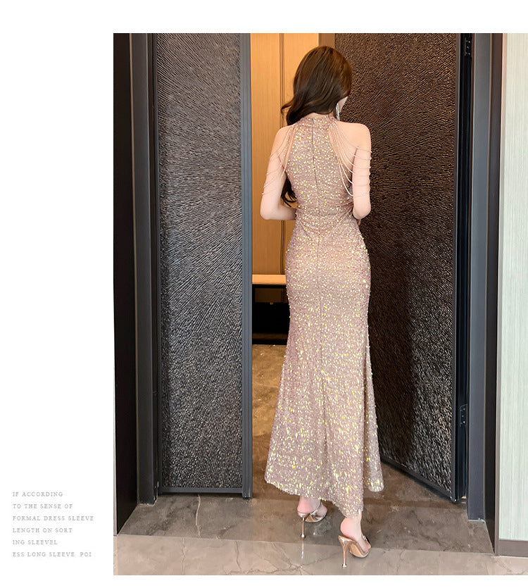 5135 Evening Dress for Women High-End Affordable Luxury Niche High Sense Banquet Temperament Host Sequined Adult Ceremony Fishtail Dress