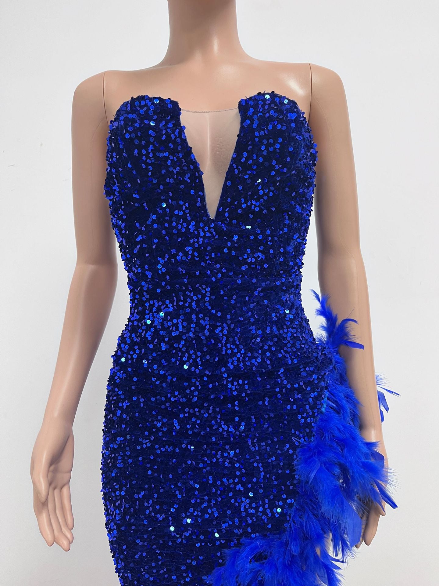 INS Europe and America Cross Border Women Wish Amazon EBay Independent Station Tube Top Backless Sequined Feather Dress Female