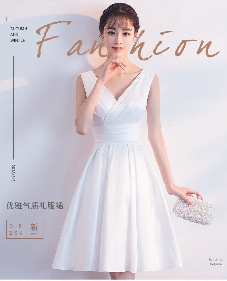 Evening Dress for Women New Style Daily Wear Petite White Slimming Short Dress Bridesmaid Dress Annual Meeting Small Dress