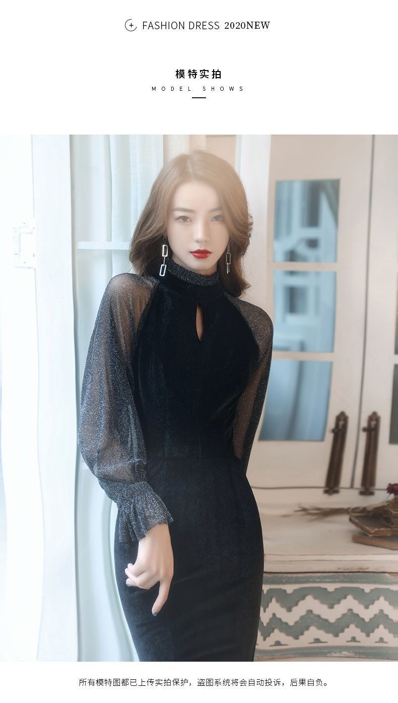 Toast Dress Bride High Sense Spring New Banquet Socialite Host Fishtail Evening Dress Black Slimming Slim Fit