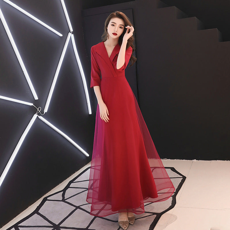 White Evening Dress Women's Long-Sleeved Annual Meeting Host Fishtail Dinner Dress 2024 New Socialite Long Temperament Slimming