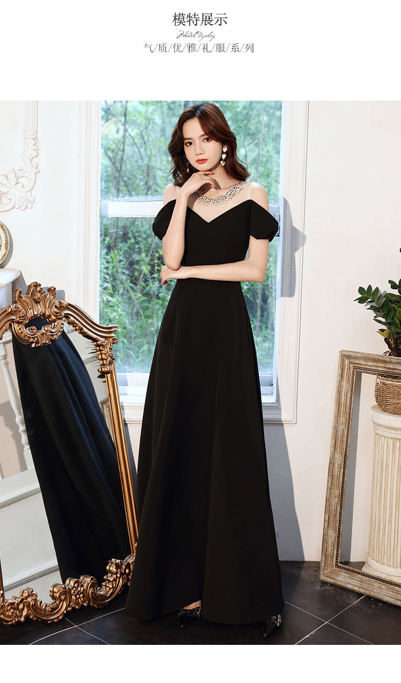 Black Evening Dress for Women 2024 New Daily Style Long Elegant Dress Host Ladies Party Dress