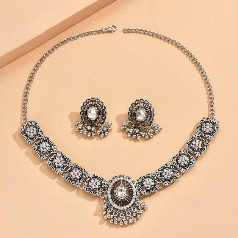 Necklace Jewelry Ornament Ethnic Style Vintage Gemstone Beads Jewelry 2 Pieces Set Earrings H820930