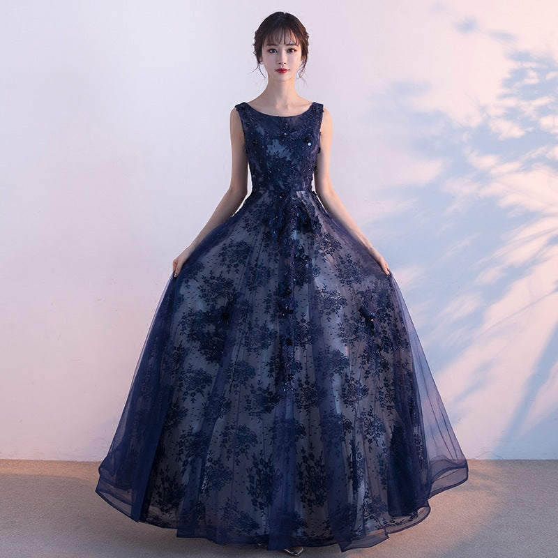 Evening Dress Long Navy Blue Women's Banquet Simple and Elegant Lace Party Dresses for dinner gown H22738