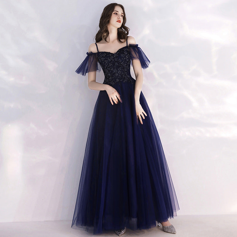 Evening Dress Women's Simple and Elegant Autumn Elegant Long Banquet Sling Host's Dress Dress Toast Dress