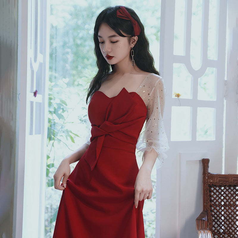 Toast Dress Bride 2024 New Spring Long Sleeve Dress Red Daily Style Engagement Dress Small