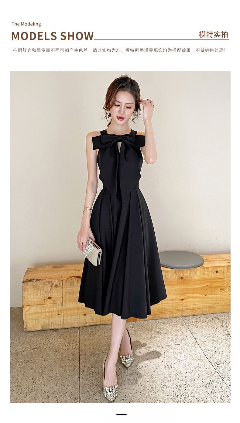 Amazon Sling Dress Female 2024 Spring and Summer New French Style Temperament Base Ride Slimming Retro Black Dress