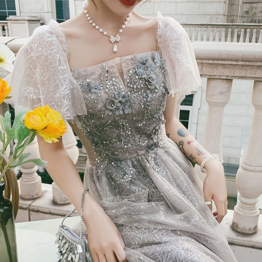 Gray French Evening Dress for Women 2024 New Banquet Temperament Art Exam Dress Host Annual Meeting Birthday Gift Dress Wholesale