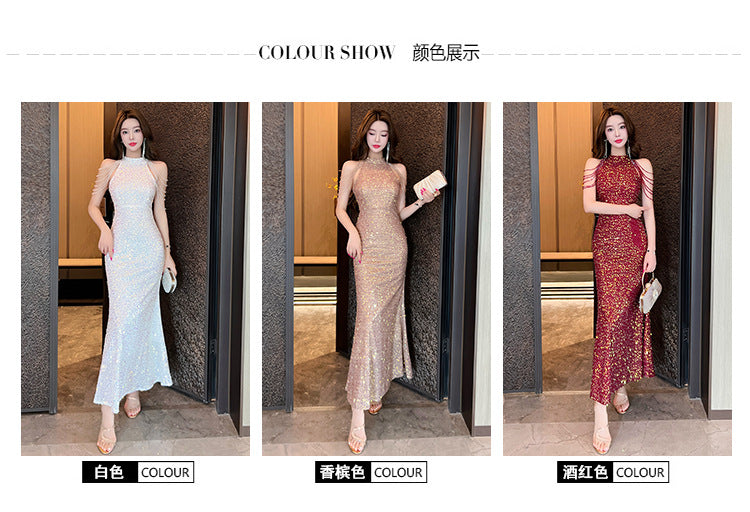 5135 Evening Dress for Women High-End Affordable Luxury Niche High Sense Banquet Temperament Host Sequined Adult Ceremony Fishtail Dress