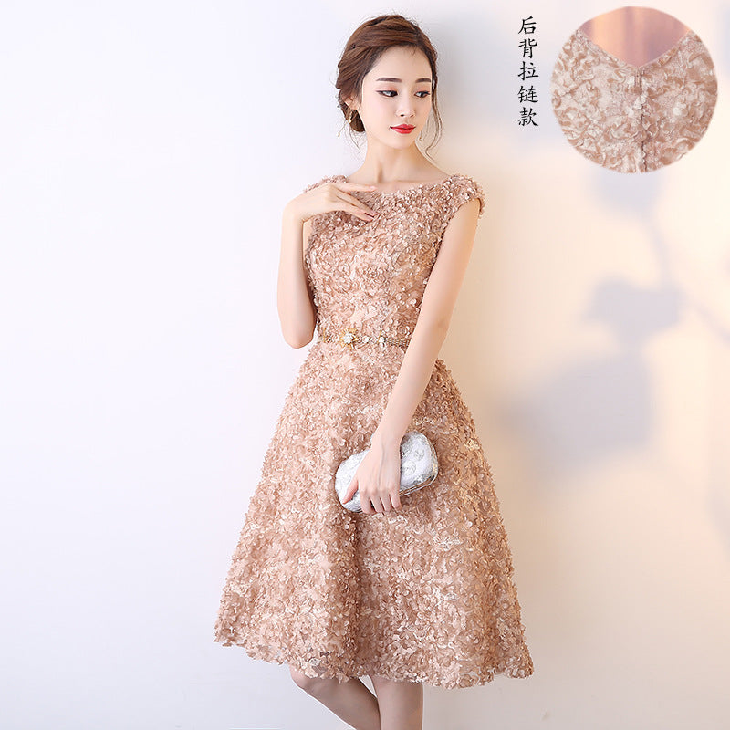 Evening Dress Women's Short 2024 New Banquet Elegant Host Dress Sweet Princess Party Dress