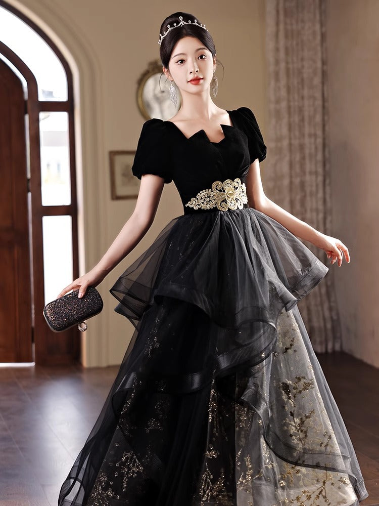 Black Evening Dress Women's High-Grade 2024 Light Luxury Minority High-End New Banquet French Summer Host Art Exam Dress