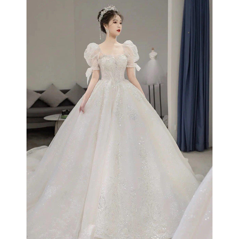 Main Wedding Dress 2024 New French-Style Bride Summer Small Dress Elegant Socialite High-Grade Pregnant Women Slimming Tail