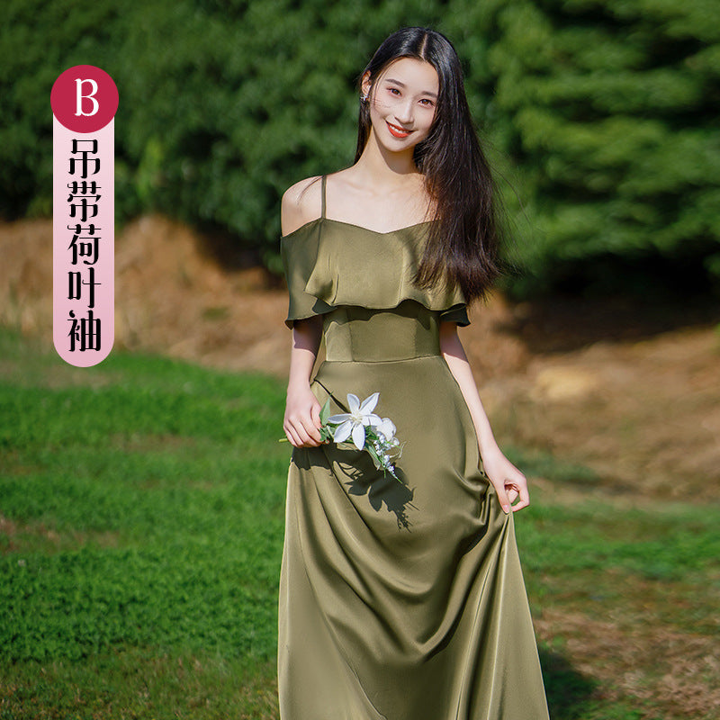 Bridesmaid Dress Girlfriends Group2023Summer New Satin Long Bridesmaid Dress for Sisters Graceful Mori Ladies Banquet