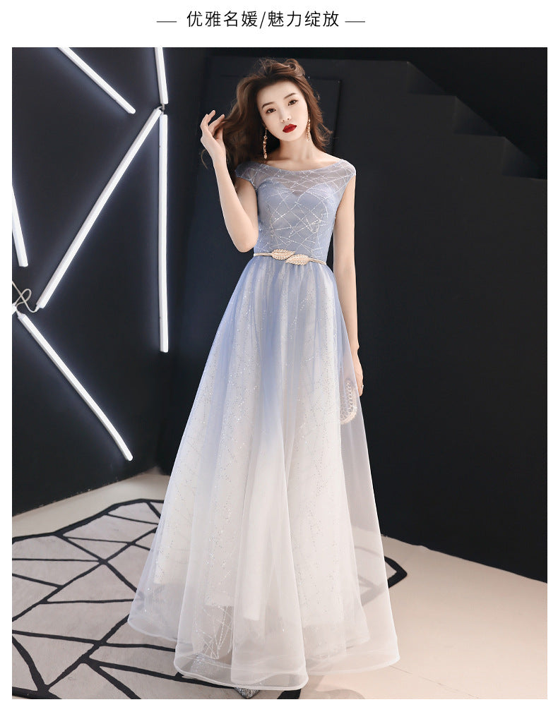 Starry Sky Gradient Banquet Evening Dress for Women 2024 New High-End Elegant Art Exam Host Long Slimming Dress