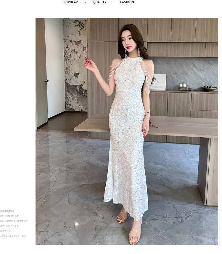 5135 Evening Dress for Women High-End Affordable Luxury Niche High Sense Banquet Temperament Host Sequined Adult Ceremony Fishtail Dress