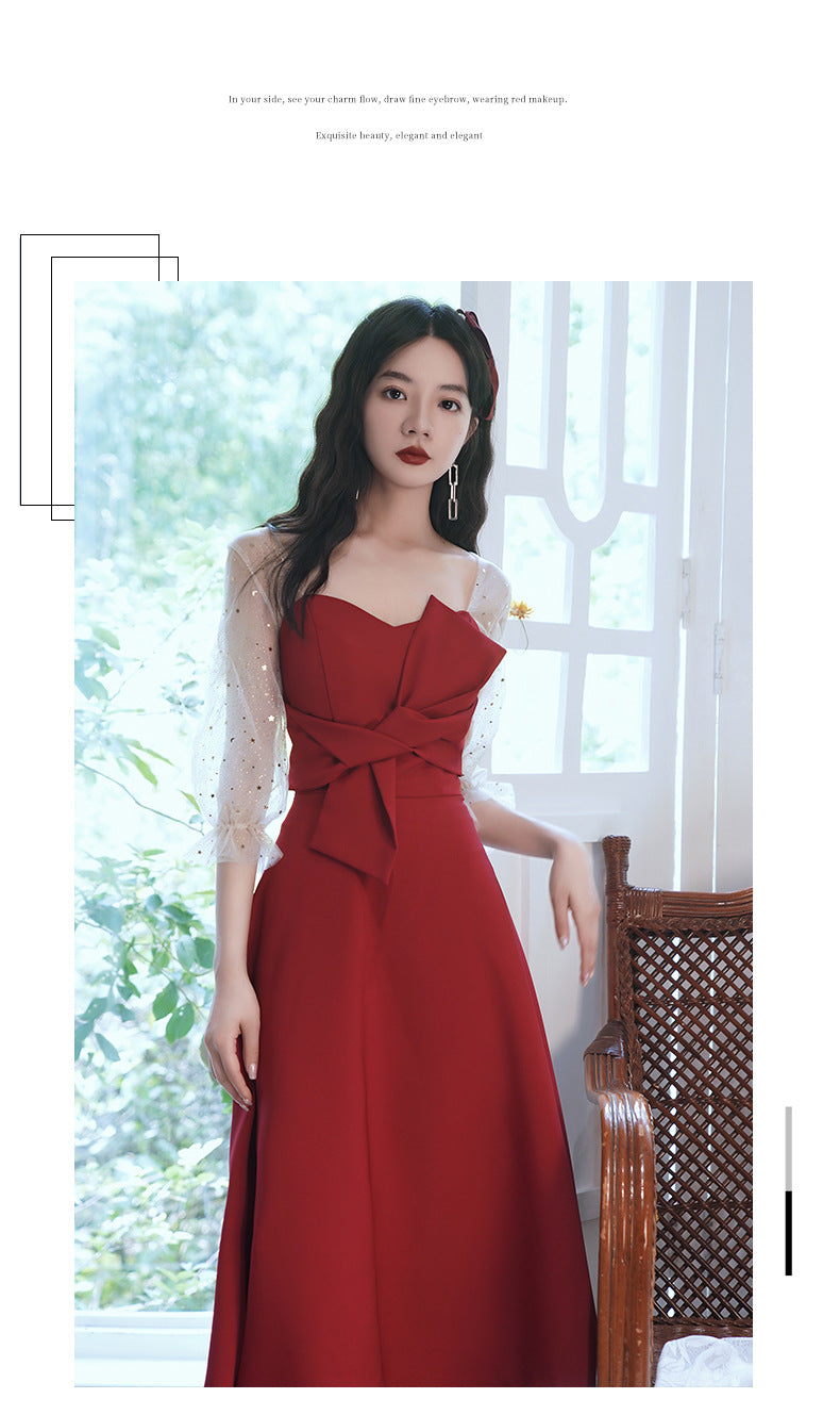 Toast Dress Bride 2024 New Spring Long Sleeve Dress Red Daily Style Engagement Dress Small